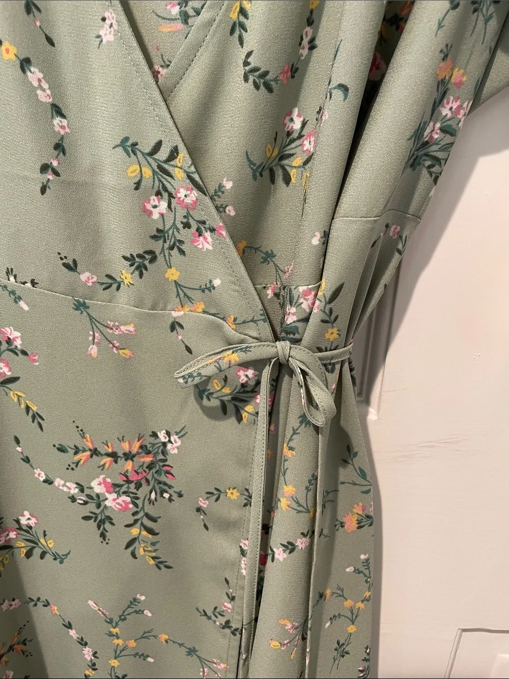 LC Lauren Conrad Sage Green Floral Wrap Mini Dress - Picture 3 of 6